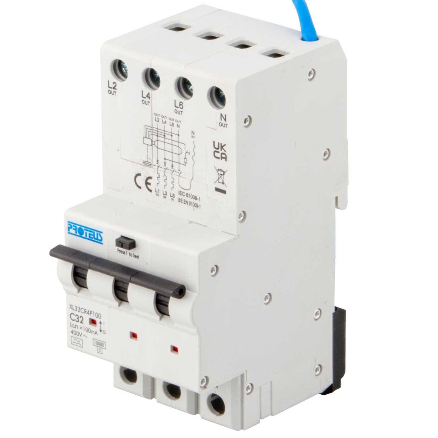 Proteus XL 32A 4 Pole 3 Module C Curve 10kA 100mA Type A Rcbo