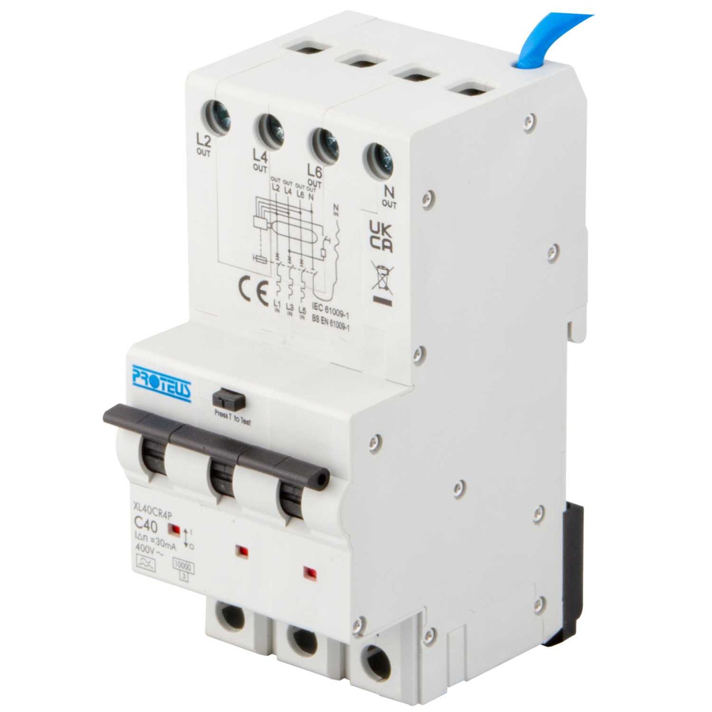 Proteus XL 40A 4 Pole 3 Module C Curve 10kA 30mA Type A Rcbo