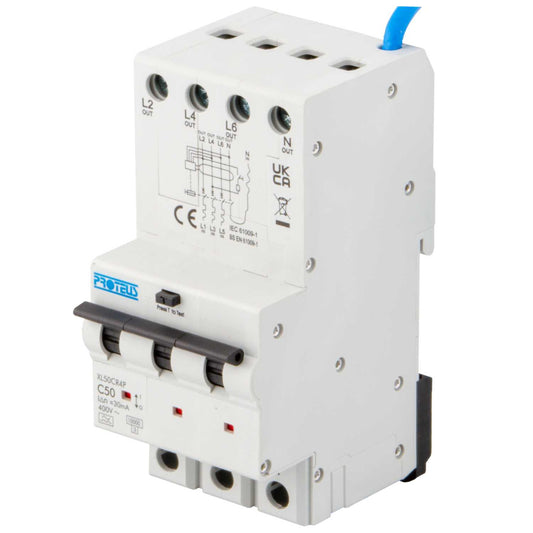Proteus XL 50A 4 Pole 3 Module C Curve 10kA 30mA Type A Rcbo
