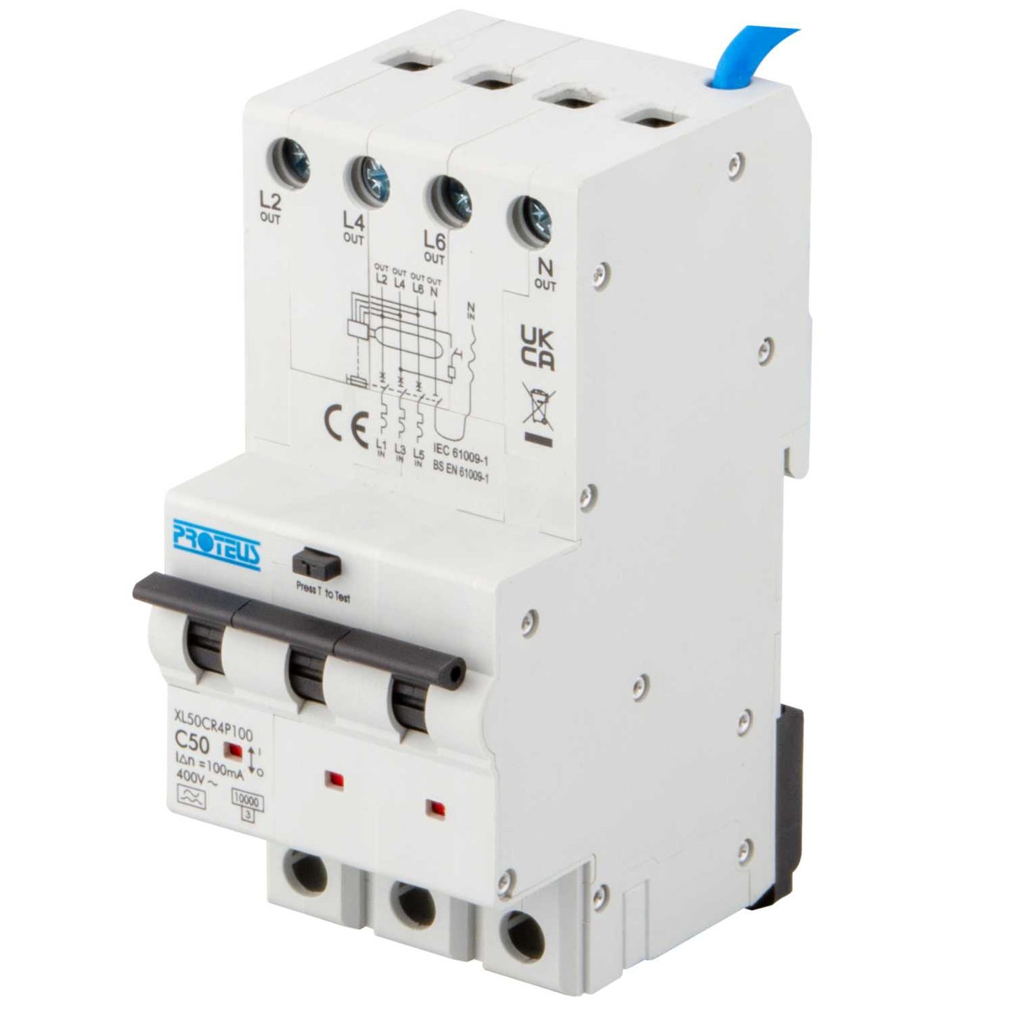Proteus XL 50A 4 Pole 3 Module C Curve 10kA 100mA Type A Rcbo