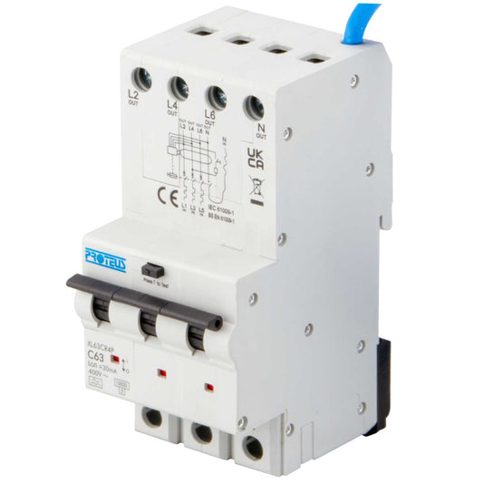 Proteus XL 63A 4 Pole 3 Module C Curve 10kA 30mA Type A Rcbo