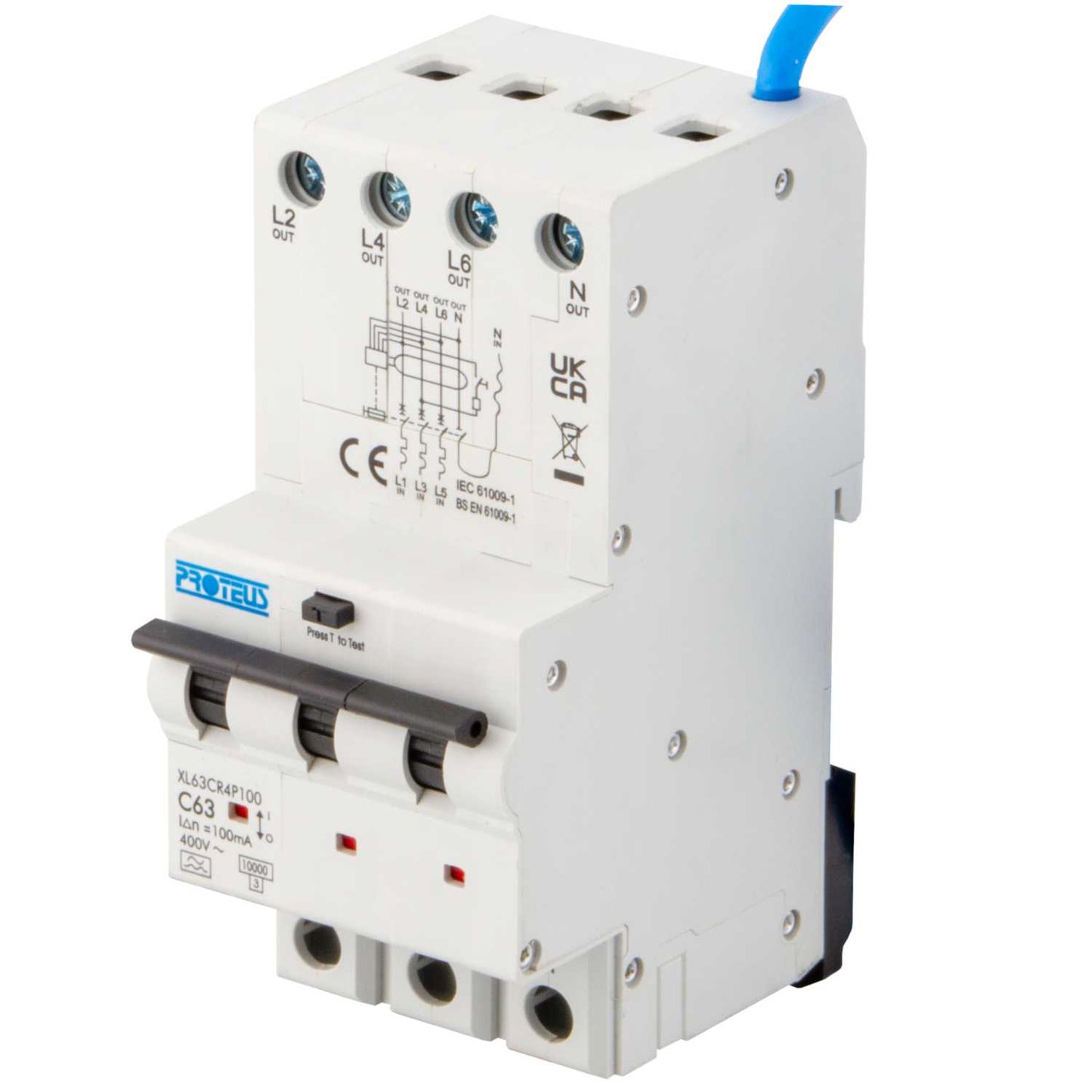 Proteus XL 63A 4 Pole 3 Module C Curve 10kA 100mA Type A Rcbo