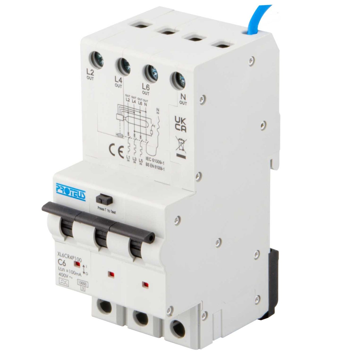 Proteus XL 6A 4 Pole 3 Module C Curve 10kA 100mA Type A Rcbo