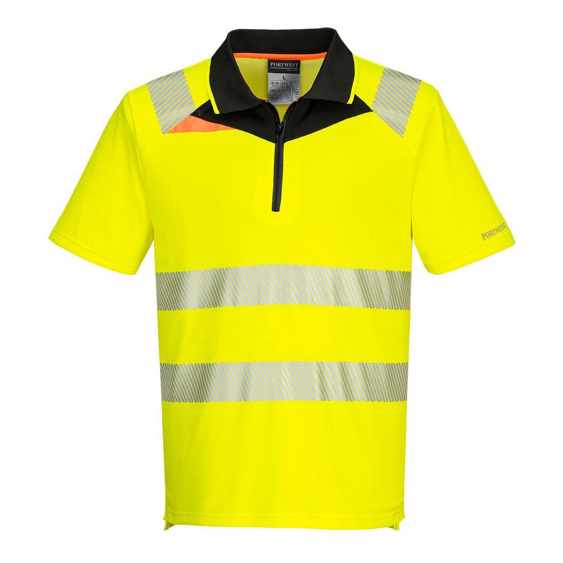 DX4 Hi-Vis Zip Polo Shirt S/S, 4XL, R, Yellow/Black