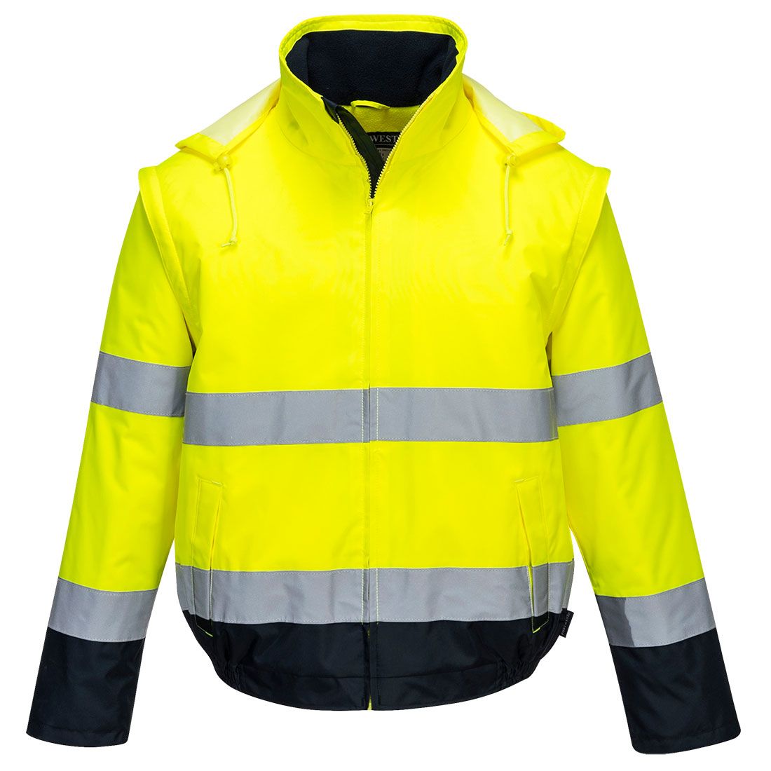 Hi-Vis 2-in-1 Contrast Essential Lite Bomber Jacket , L, R, Yellow/Navy
