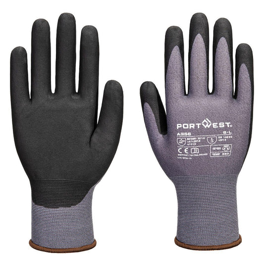 ESD 15 Nitrile Essential Glove (Pk12), L, R, Grey/Black