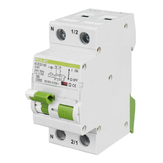 Rolec 40A 1P+N 2 Module C Curve 10kA 30mA Type A Rcbo