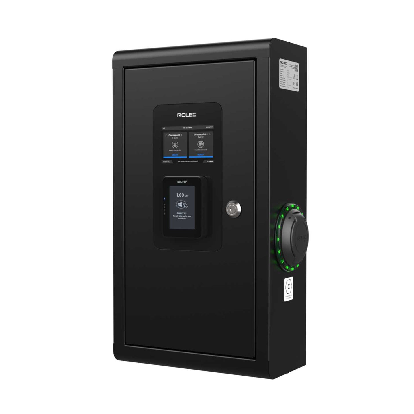 Rolec EV SecuriCharge LCD Contactless Payment EV Charger 22kW 2 x Type 2 Sockets Black