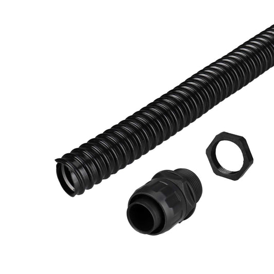 Ronbar 25mm PVC Spiral Flexible Conduit Pack (10m Reel and 10 Glands)