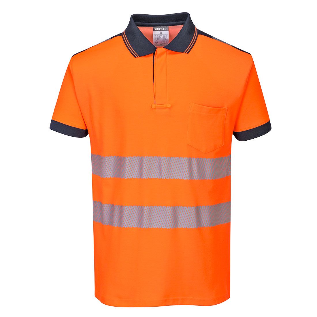 PW3 Hi-Vis Cotton Comfort Polo Shirt S/S , L, R, Orange/Navy
