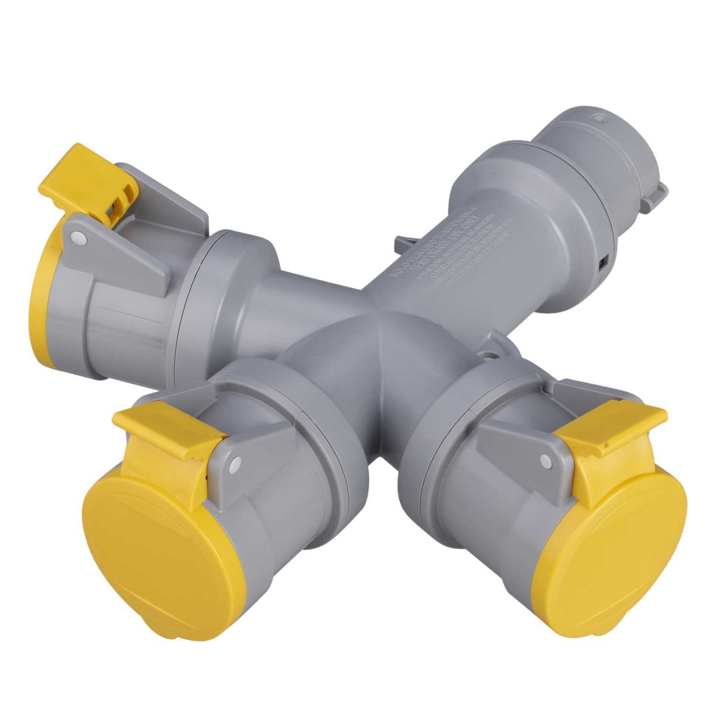 Scame Adapto 16A 2P+E 3 Way 110V Adaptor IP44/54 Yellow
