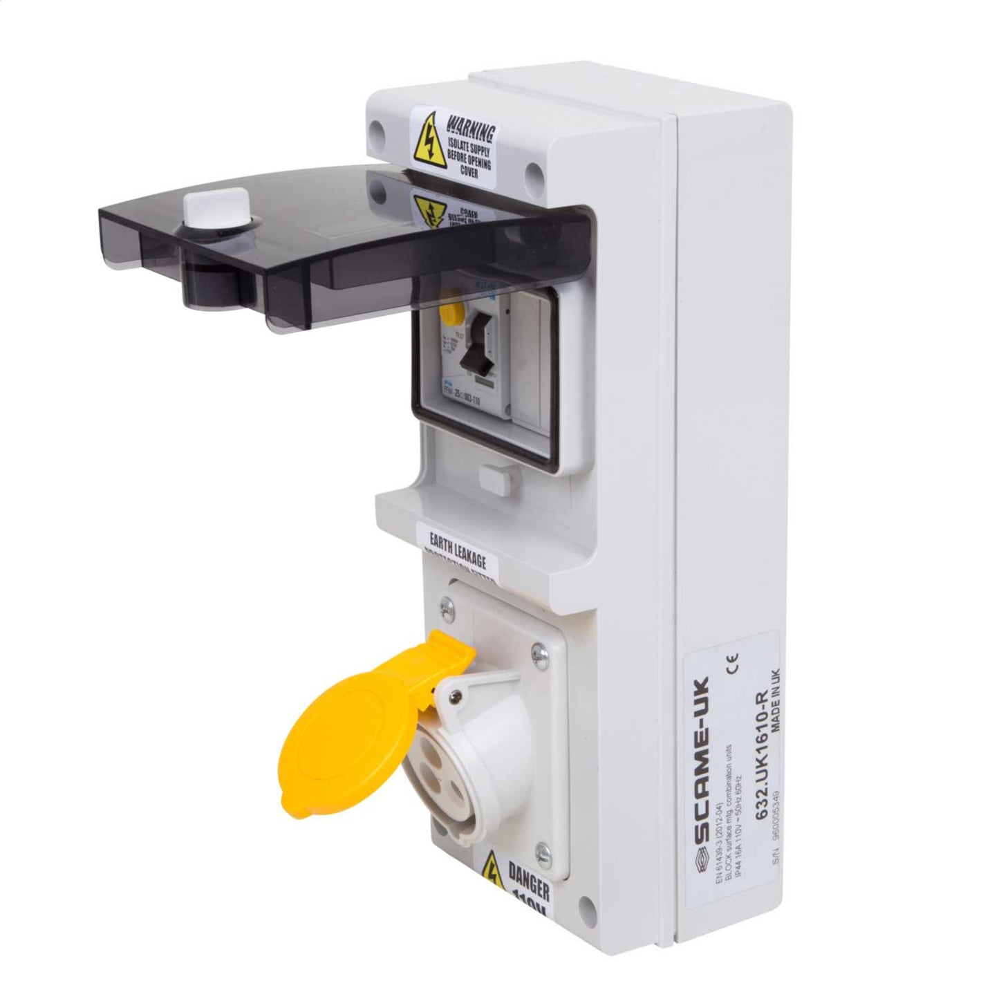 Scame Block Combi-Unit 16A 2P+E 110V RCD Protected Socket IP44
