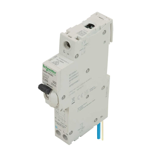 Schneider Acti9 40A 1P+N 1 Module C Curve 10kA 30mA Type A Rcbo