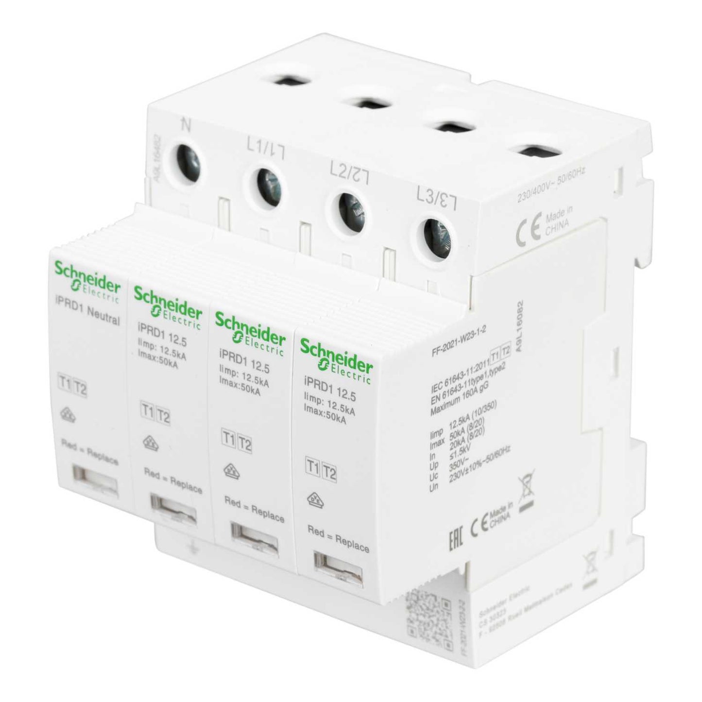 Schneider Acti9 50kA 4 Module 3 Pole and Neutral Type 1+2 Surge Protector with Remote Transfer