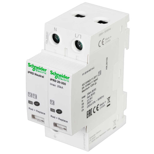 Schneider Acti9 20kA 2 Module Single Pole and Neutral Type 2 Surge Protector