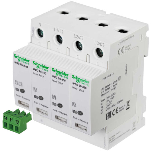 Schneider Acti9 20kA 4 Module 3 Pole and Neutral Type 2 Surge Protector Remote Transfer