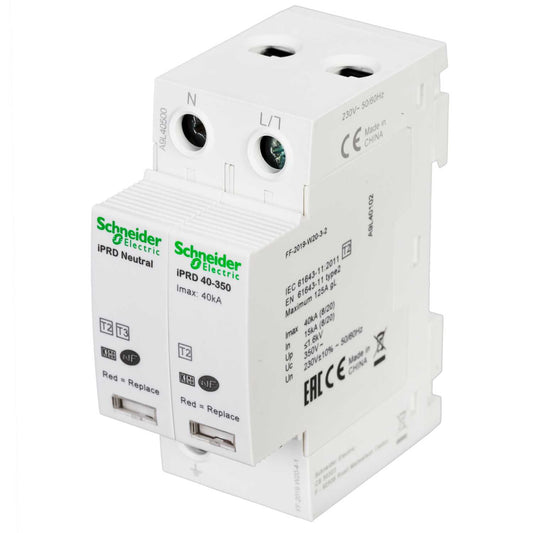 Schneider Acti9 40kA 2 Module Single Pole and Neutral Type 2 Surge Protector
