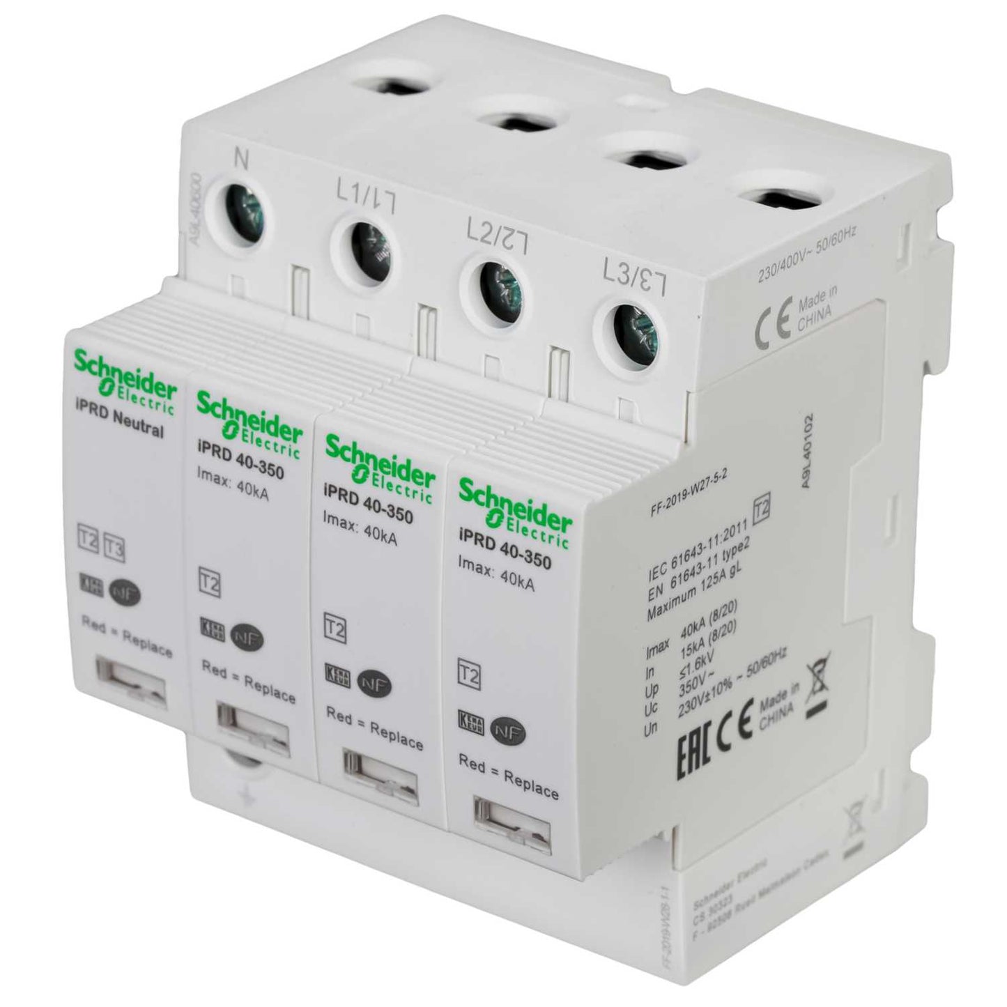 Schneider Acti9 40kA 4 Module 3 Pole and Neutral Type 2 Surge Protector