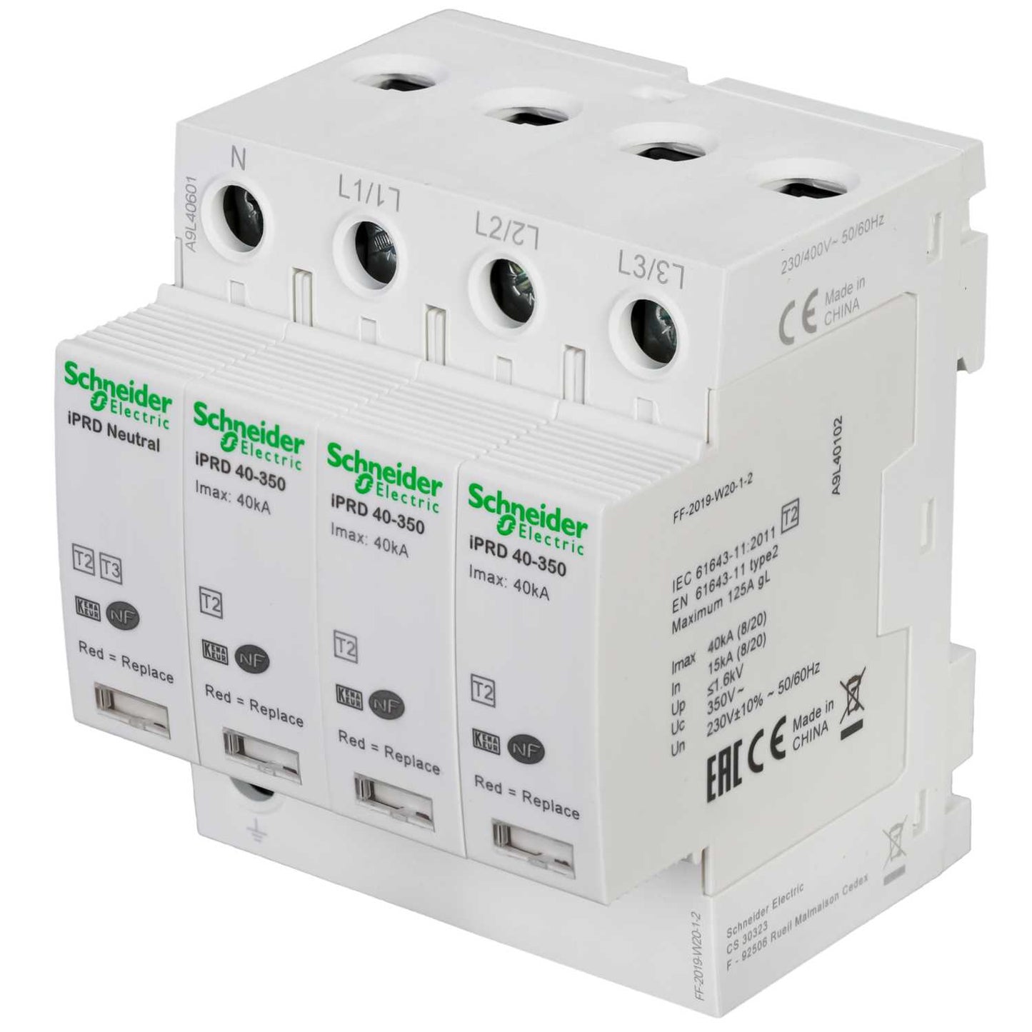 Schneider Acti9 40kA 4 Module 3 Pole and Neutral Type 2 Surge Protector Remote Transfer