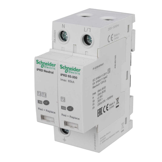 Schneider Acti9 65kA 2 Module Single Pole and Neutral Type 2 Surge Protector Remote Transfer