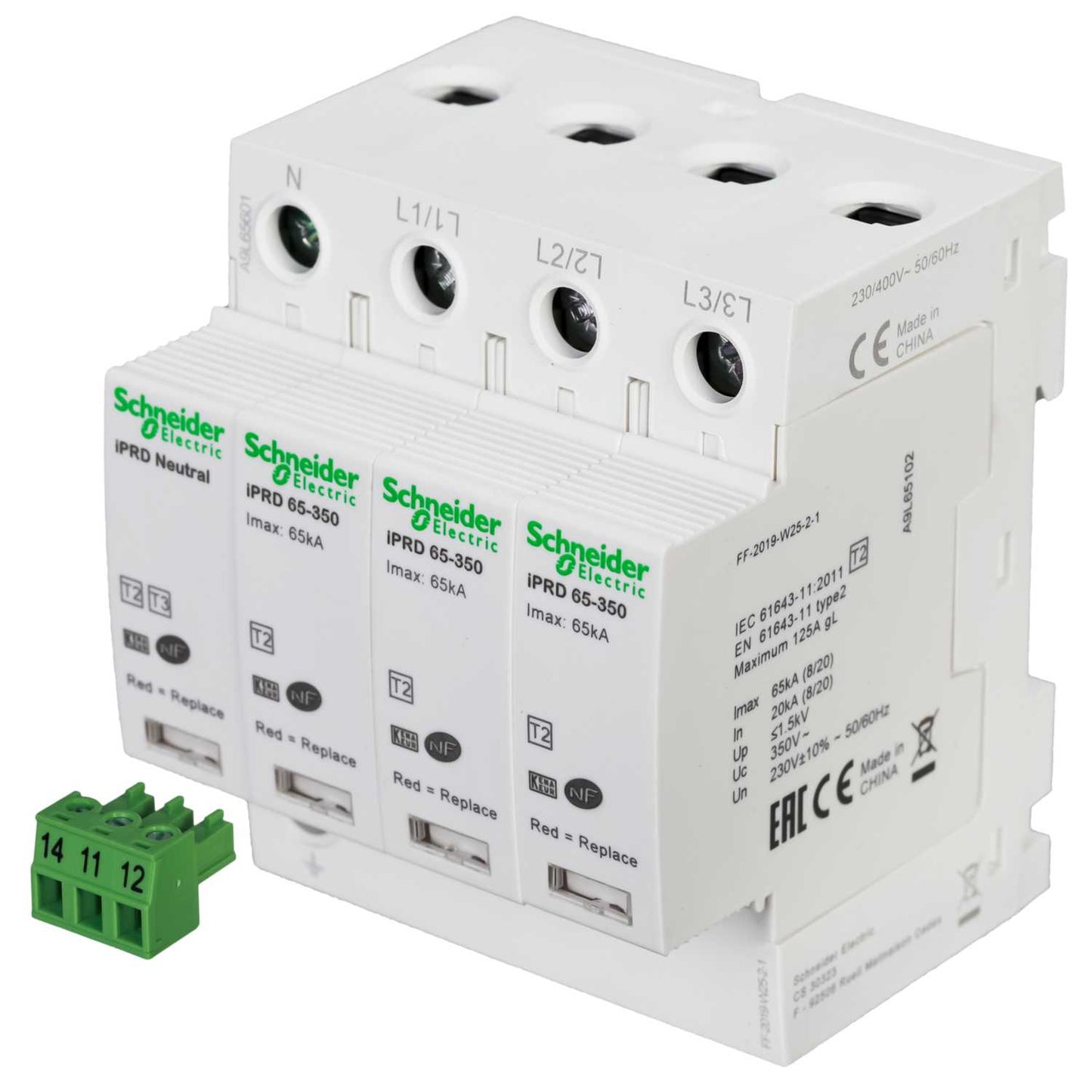 Schneider Acti9 65kA 4 Module 3 Pole and Neutral Type 2 Surge Protector Remote Transfer