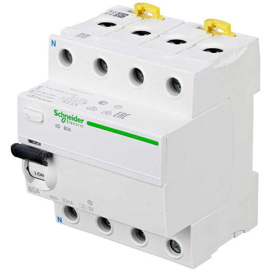 Schneider Acti9 80A 4 Pole 30mA Type A Instantaneous Time Delay RCD