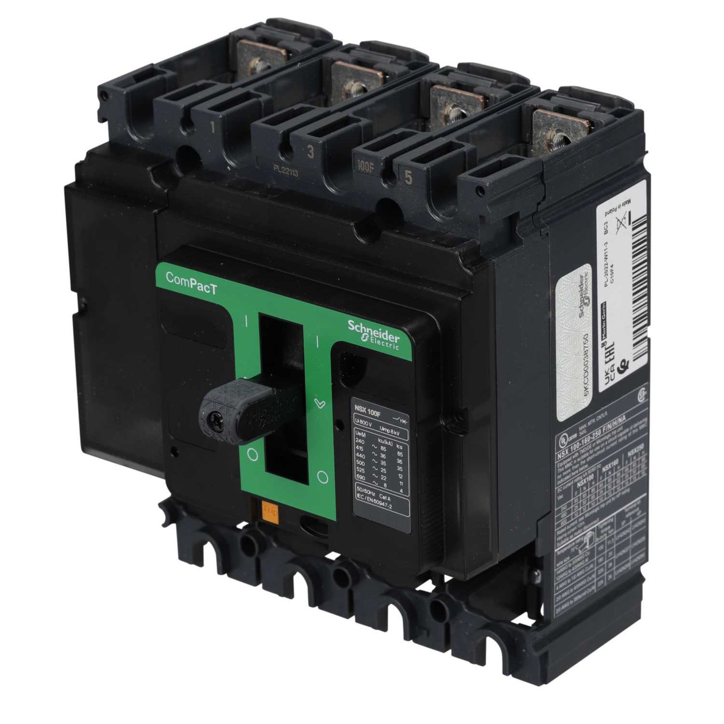 Schneider Merlin 100A Four Pole 36kA Mccb NSX100F without Trip Unit