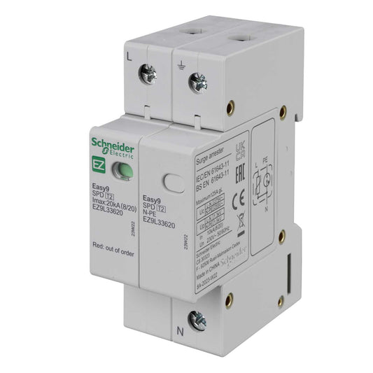 Schneider Easy9 20kA 2 Module Single Pole and Neutral Type 2 Surge Protector