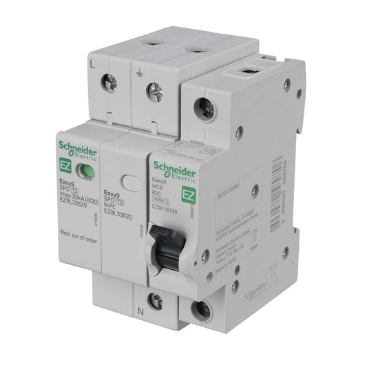 Schneider Easy9 20kA 2 Module Single Pole and Neutral Type 2 Surge Protection Kit