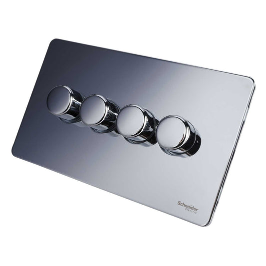 Schneider GET Ultimate 250W/VA 4 Gang 2 Way Screwless Dimmer Switch Polished Chrome