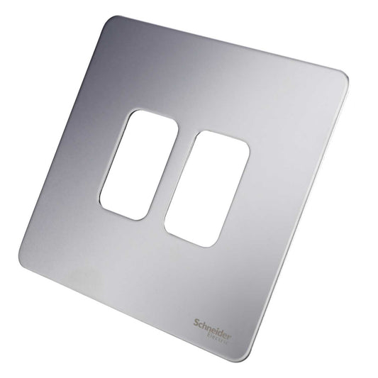 Schneider GET Ultimate 2 Gang Screwless Grid Front Plate Mirror Steel