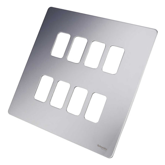 Schneider GET Ultimate 8 Gang Screwless Grid Front Plate Mirror Steel