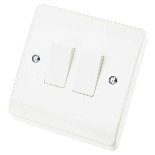 Scolmore Click Curva 10A 2 Gang 2 Way Light Switch White