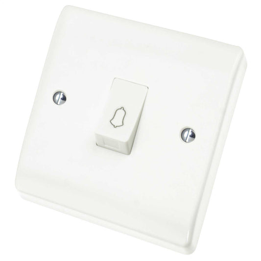 Scolmore Click Curva 10A 1 Gang 1 Way Retractive Switch Marked Bell White