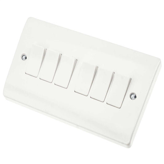 Scolmore Click Curva 10A 6 Gang 2 Way Light Switch White