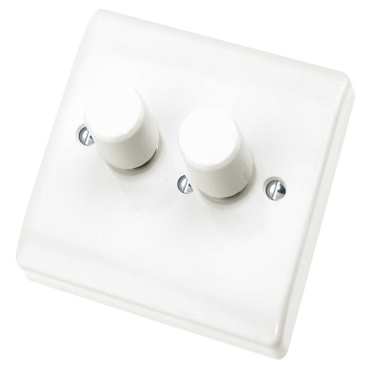 Scolmore Click Curva 250W 2 Gang 2 Way Resistive Inductive Dimmer Switch White