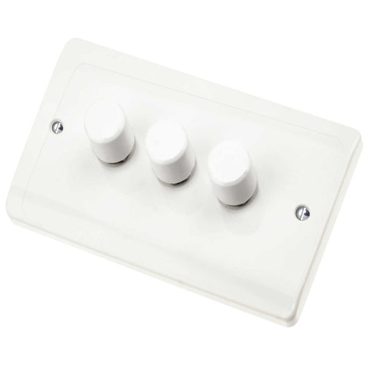 Scolmore Click Curva 250W 3 Gang 2 Way Resistive Inductive Dimmer Switch White