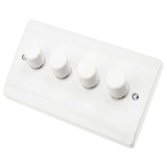 Scolmore Click Curva 250W 4 Gang 2 Way Resistive Inductive Dimmer Switch White