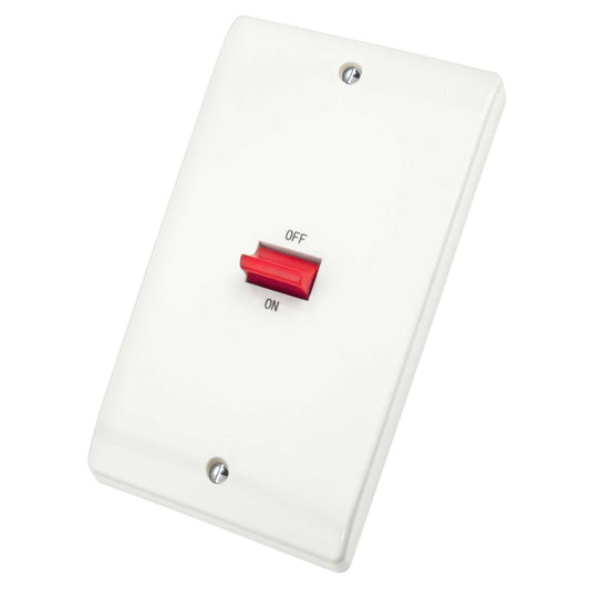 Scolmore Click Curva 45A DP 2 Gang Vertical Switch with Red Rocker White