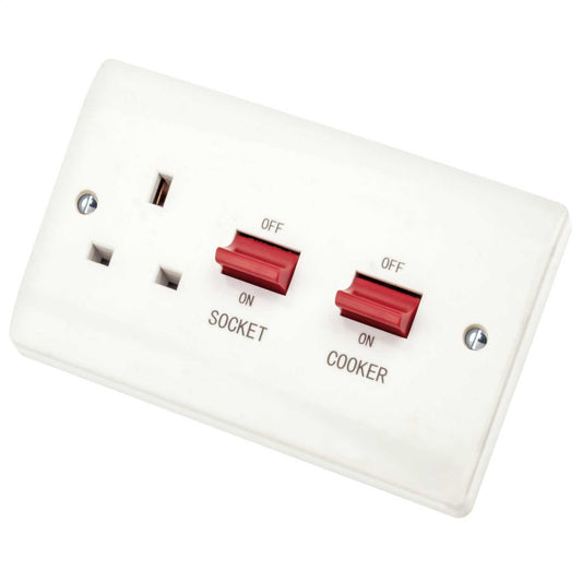 Scolmore Click Curva 45A DP Cooker Control Unit with Red Rocker White