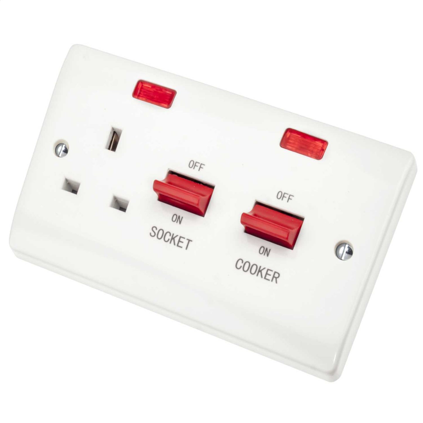 Scolmore Click Curva 45A DP Cooker Control Unit with Neon and Red Rocker White