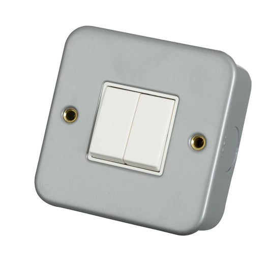 Scolmore Click Essentials 10A 2 Gang 2 Way Light Switch Metal Clad