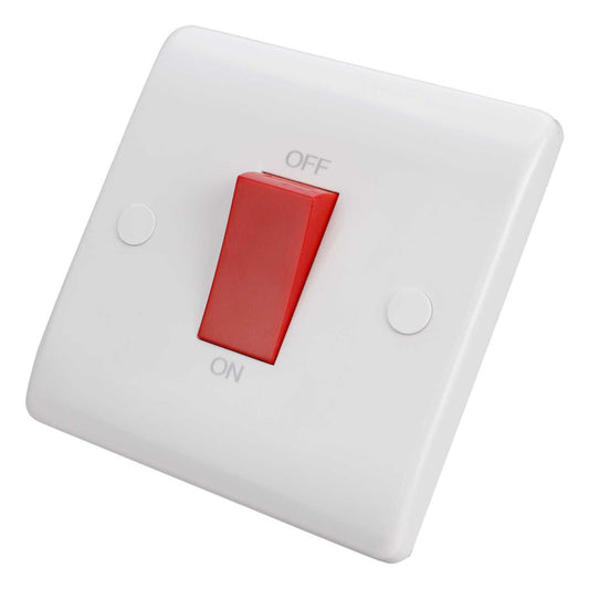 Scolmore Click Mode 45A DP 1 Gang Switch with Red Rocker White