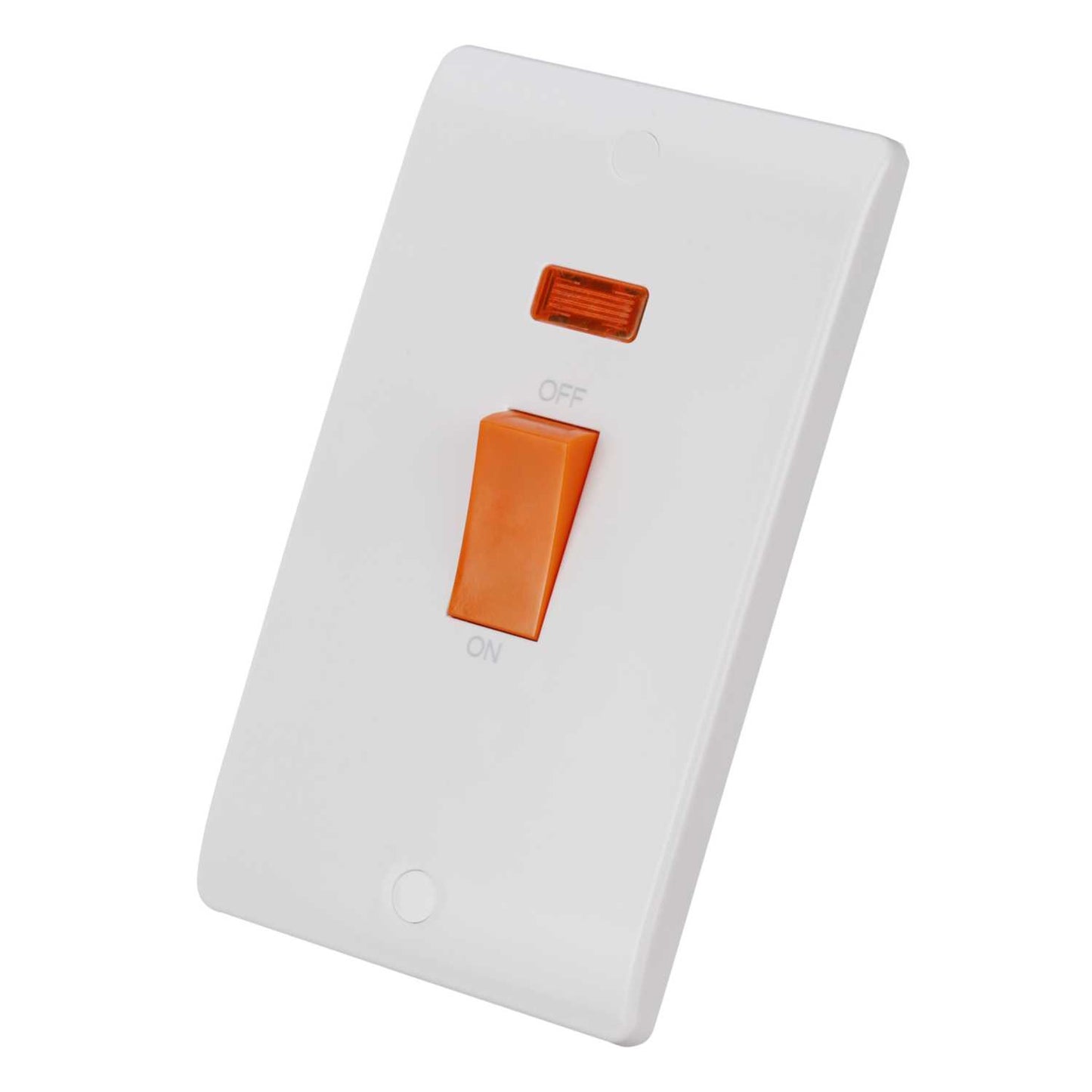 Scolmore Click Mode 45A DP 2 Gang Vertical Switch with Neon and Orange Rocker White