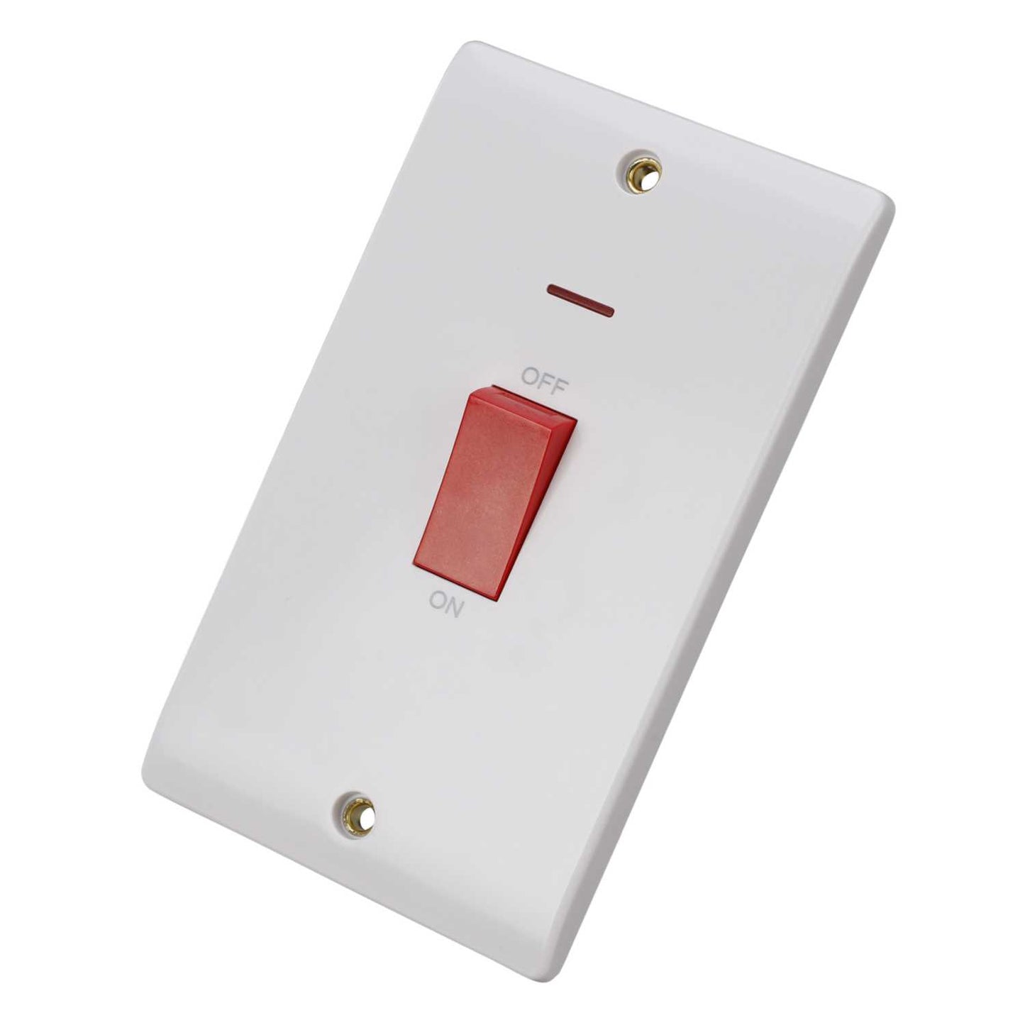 Scolmore Click Mode 50A DP 2 Gang Vertical Switch with LED and Red Rocker White