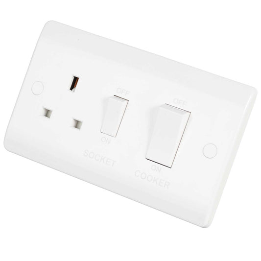 Scolmore Click Mode 45A DP Cooker Unit with White Rockers White