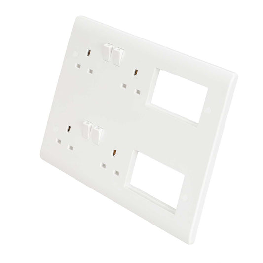 Scolmore Click New Media Plate with 4 x 13A Double Pole Sockets White