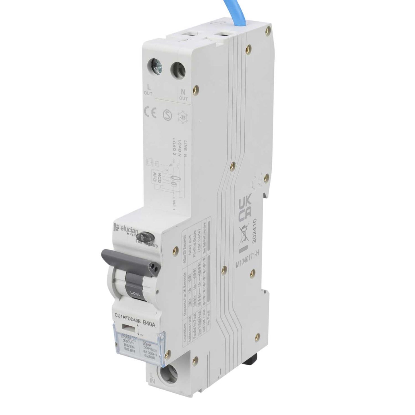 Scolmore Click Elucian 40A 1P+SN 1 Module B Curve 6kA 30mA Type A Afdd Combined Rcbo