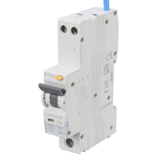 Scolmore Click Elucian 32A 1P+SN 1 Module Bidirectional B Curve 6kA 30mA Type A Rcbo