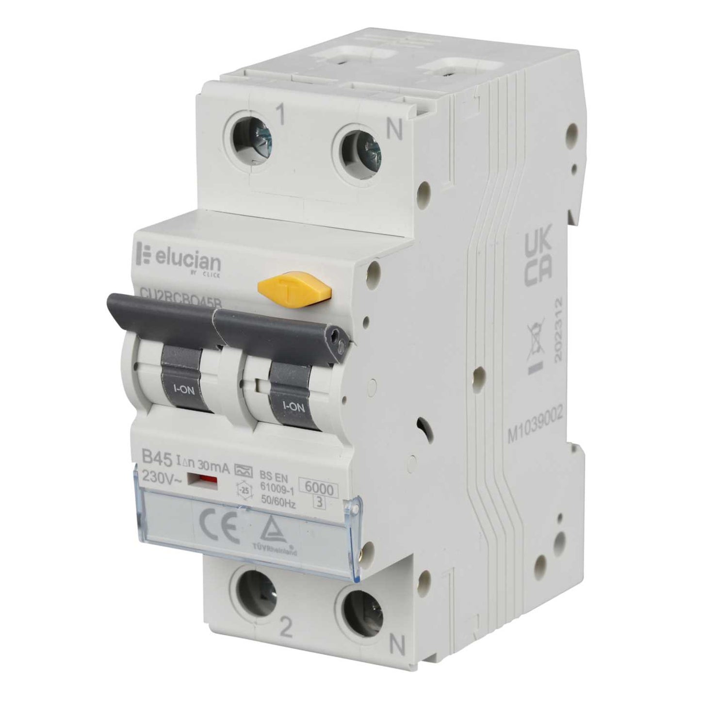 Scolmore Click Elucian 45A Double Pole 2 Module B Curve True 6kA 30mA Type A Rcbo